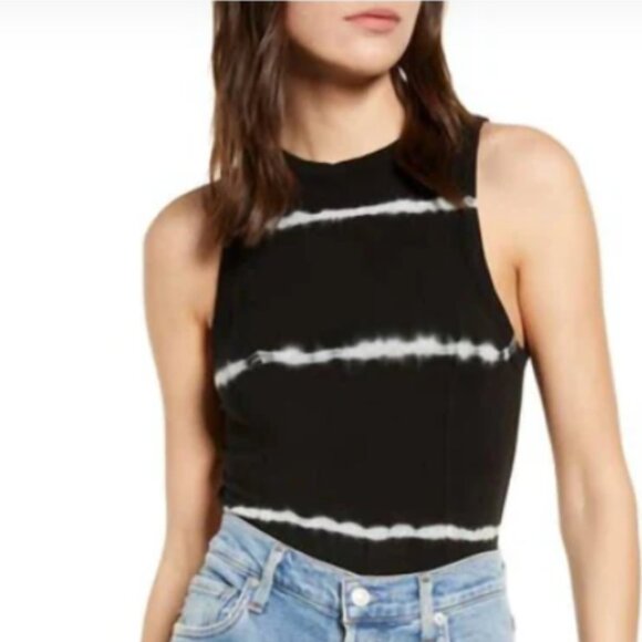 Ninety Percent Striped Tie Dye Open Back Sleeveless Bodysuit Black Boho NWT XL - Picture 1 of 13